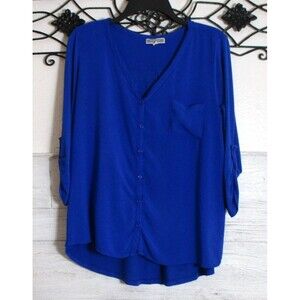 Anthropologie Pleione Women's Top Size M Long Sleeve Blue V Neck